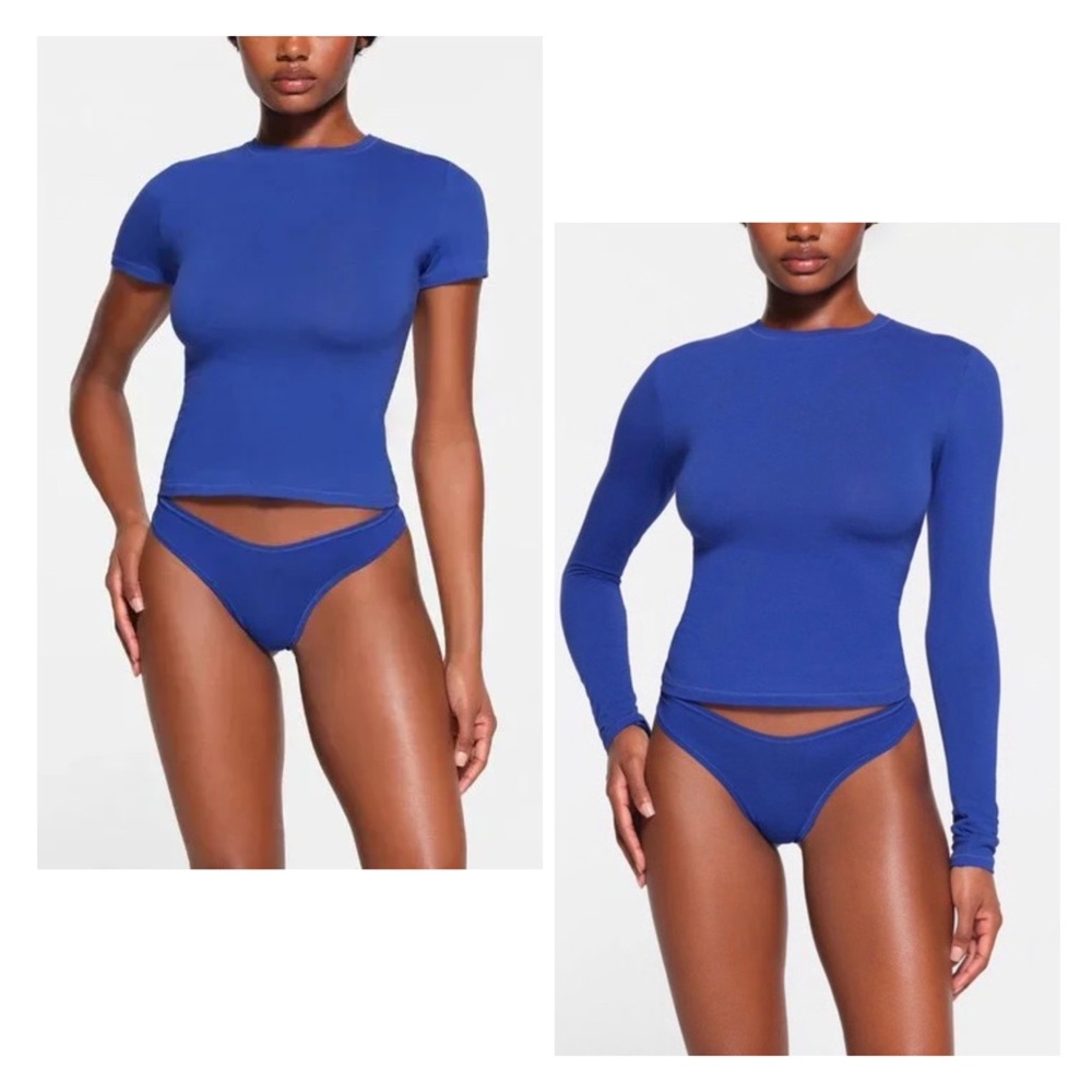 BUNDLE of SKIMS cotton jersey tops 4X cobalt blue long sleeve l/s crop tee GUC